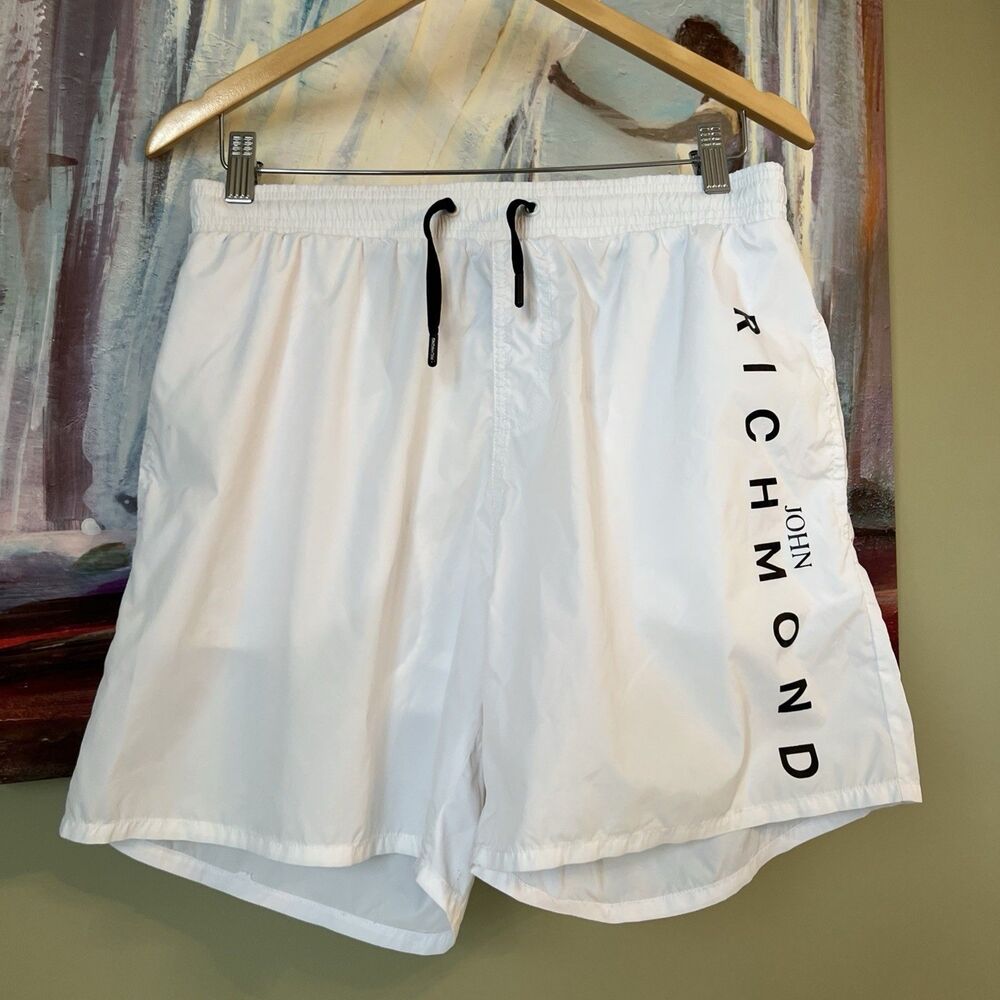John Richmond Sz L Mens Swimming Shorts White EXCELLENT